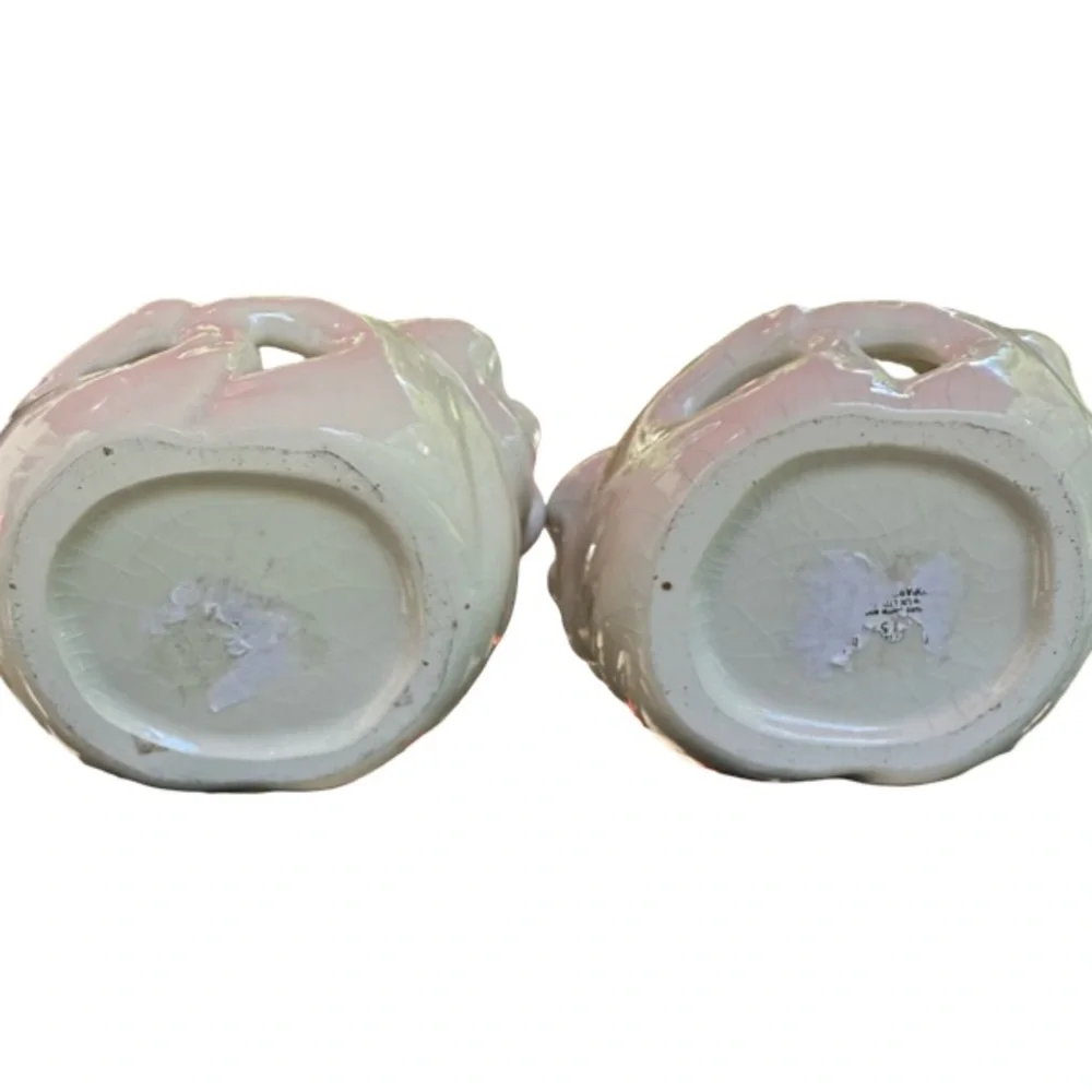 Charming Set of 2 Ceramic Ghost Tealight Holders w/ Crackle Finish
